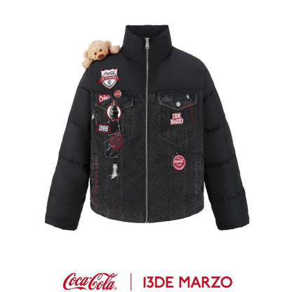 13DE MARZO x Coca-Cola Bear Denim Patch Down Jacket Black