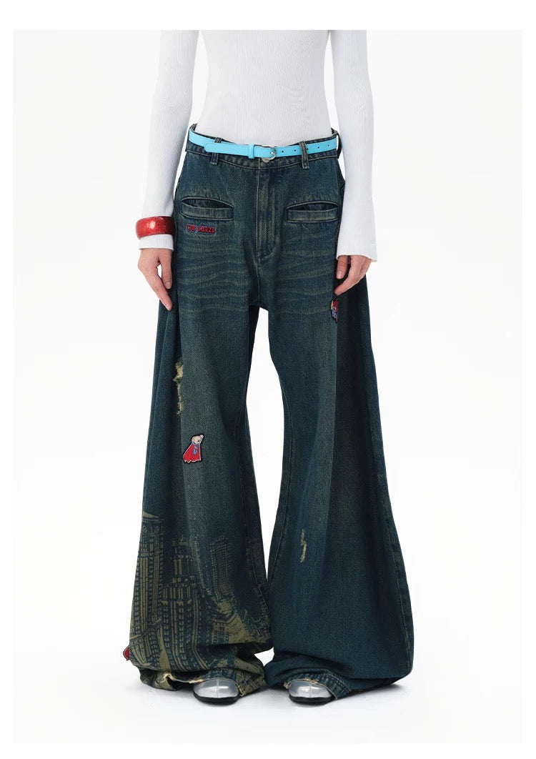 13DE MARZO x Superman Bear City Jeans Navy Blue