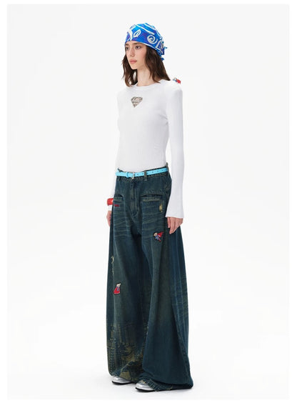 13DE MARZO x Superman Bear City Jeans Navy Blue