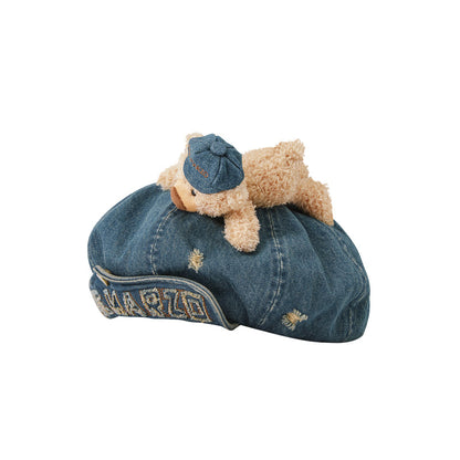 13DE MARZO Denim Cuffed Beret Hat Blue