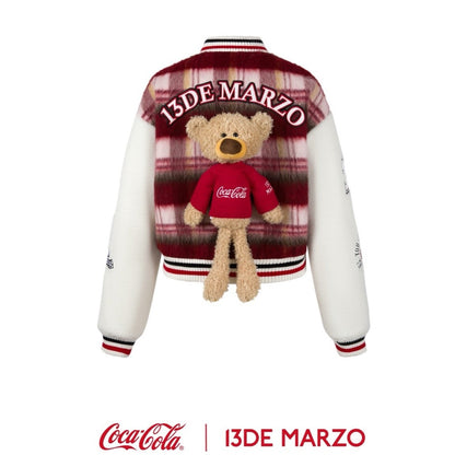13DE MARZO x Coca-Cola Bear Tweed Fleece Jacket Berry Red