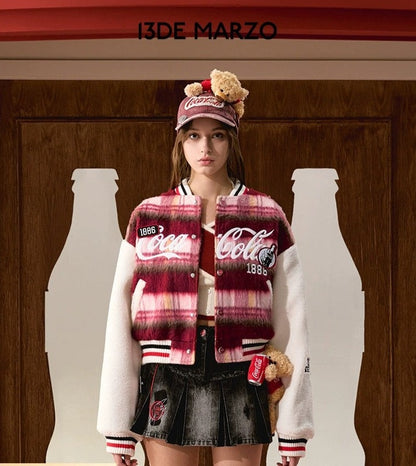13DE MARZO x Coca-Cola Bear Tweed Fleece Jacket Berry Red