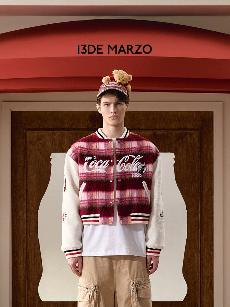 13DE MARZO x Coca-Cola Bear Tweed Fleece Jacket Berry Red