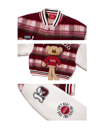 13DE MARZO x Coca-Cola Bear Tweed Fleece Jacket Berry Red