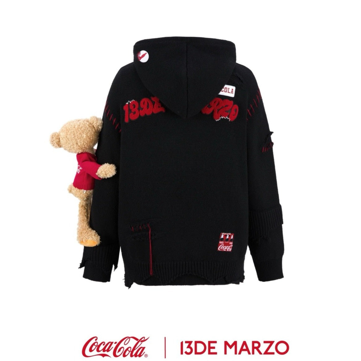 13DE MARZO x Coca-Cola Bear Broken Knit Hoodie Black