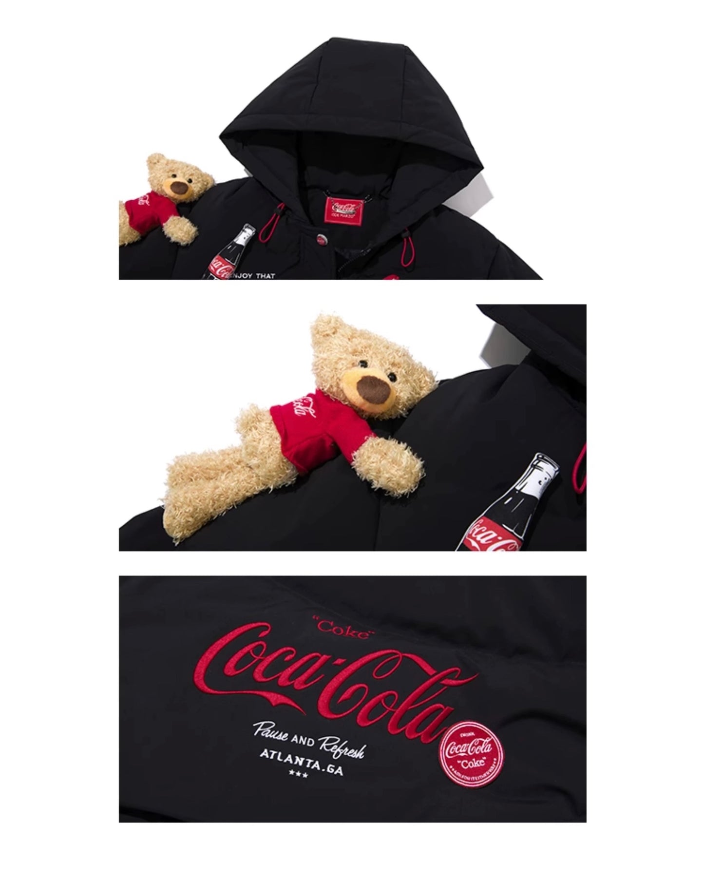 13DE MARZO x Coca-Cola Bear Hooded Down Jacket Black