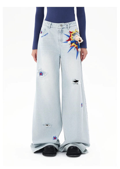 13DE MARZO x Superman Bear 3D Pocket Jeans Blue