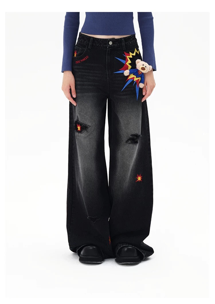 13DE MARZO x Superman Bear 3D Pocket Jeans Black