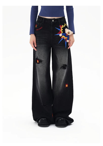 13DE MARZO x Superman Bear 3D Pocket Jeans Black