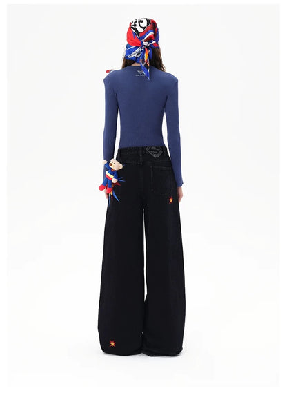 13DE MARZO x Superman Bear 3D Pocket Jeans Black