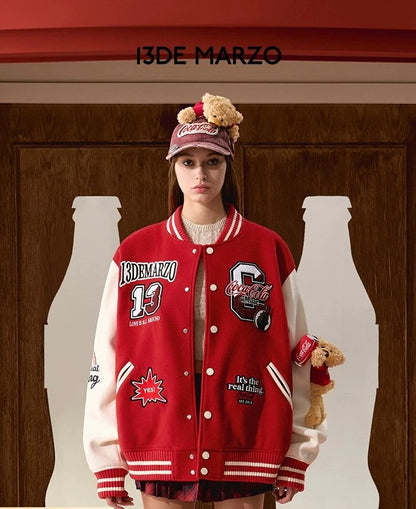 13DE MARZO x Coca-Cola Bear Baseball Jacket Tomato Red