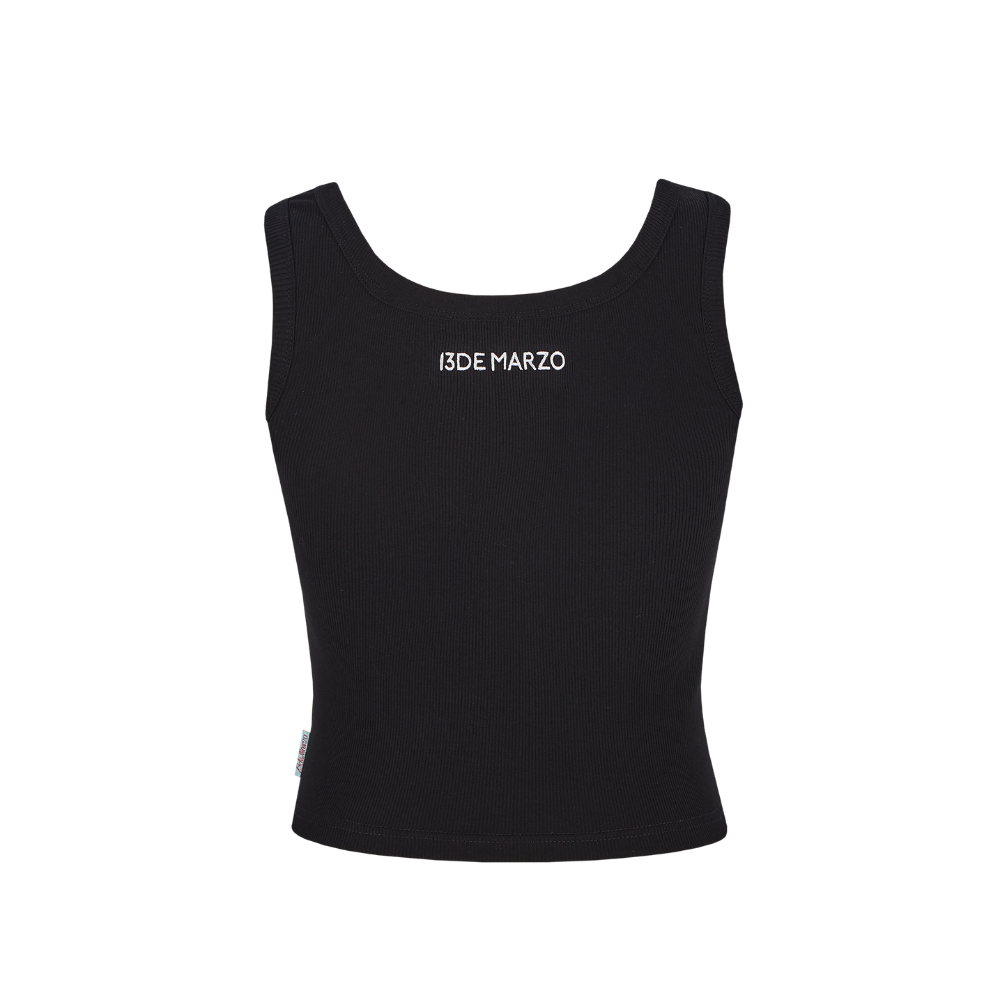 13DE MARZO Embroidered Colour-block Letter Tank Black