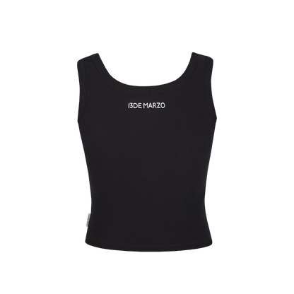 13DE MARZO Embroidered Colour-block Letter Tank Black