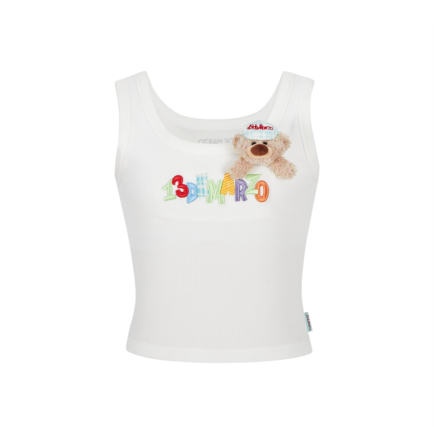 13DE MARZO Embroidered Colour-block Letter Tank Grey White