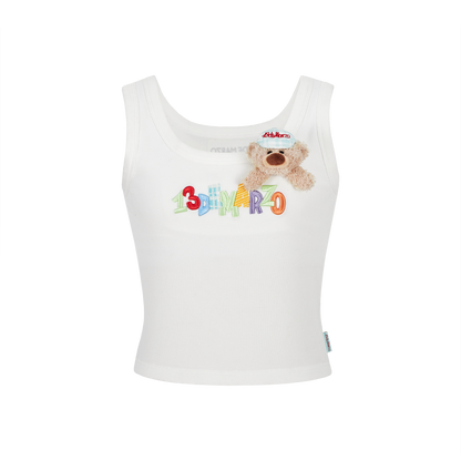 13DE MARZO Embroidered Colour-block Letter Tank Grey White