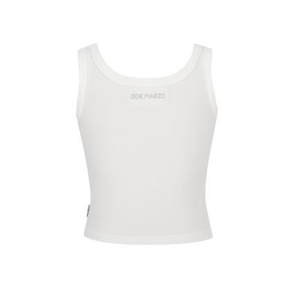 13DE MARZO Embroidered Colour-block Letter Tank Grey White