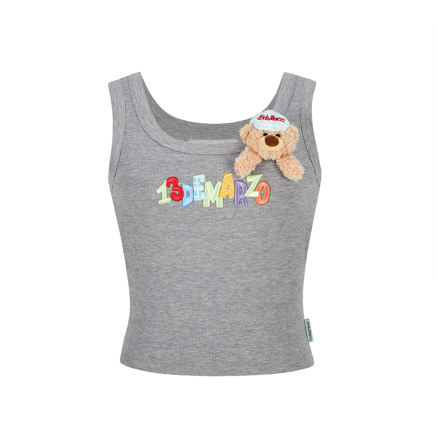 13DE MARZO Embroidered Colour-block Letter Tank Grey