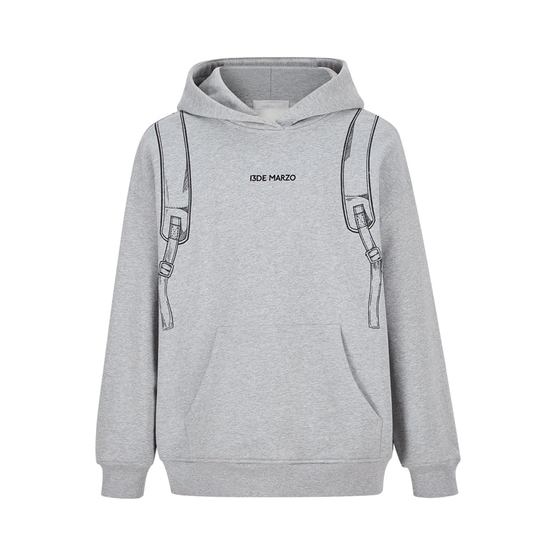 13DE MARZO Bear Backpack Print Hoodie Grey