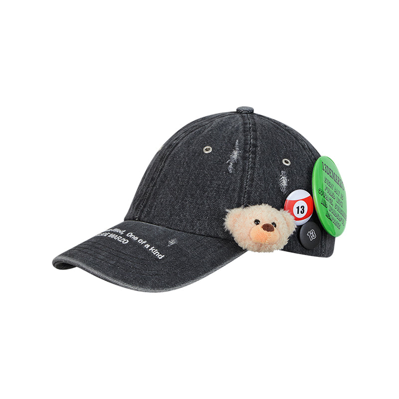 13DE MARZO Badge Denim Baseball Cap Black