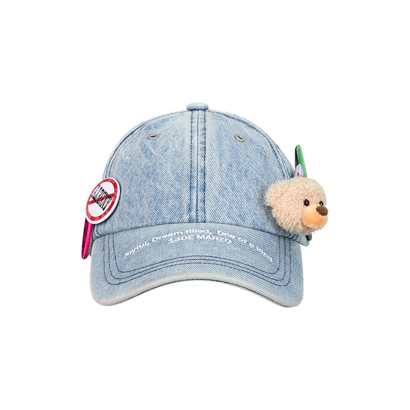 13DE MARZO Badge Denim Baseball Cap Blue