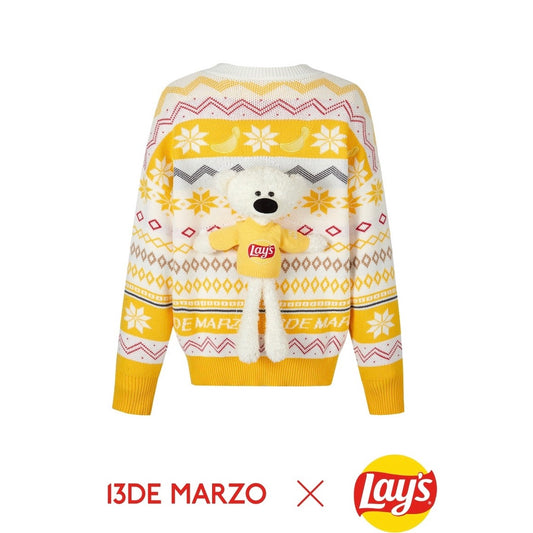 13DE MARZO X Lay's Fair Isle Bear Sweater Yellow