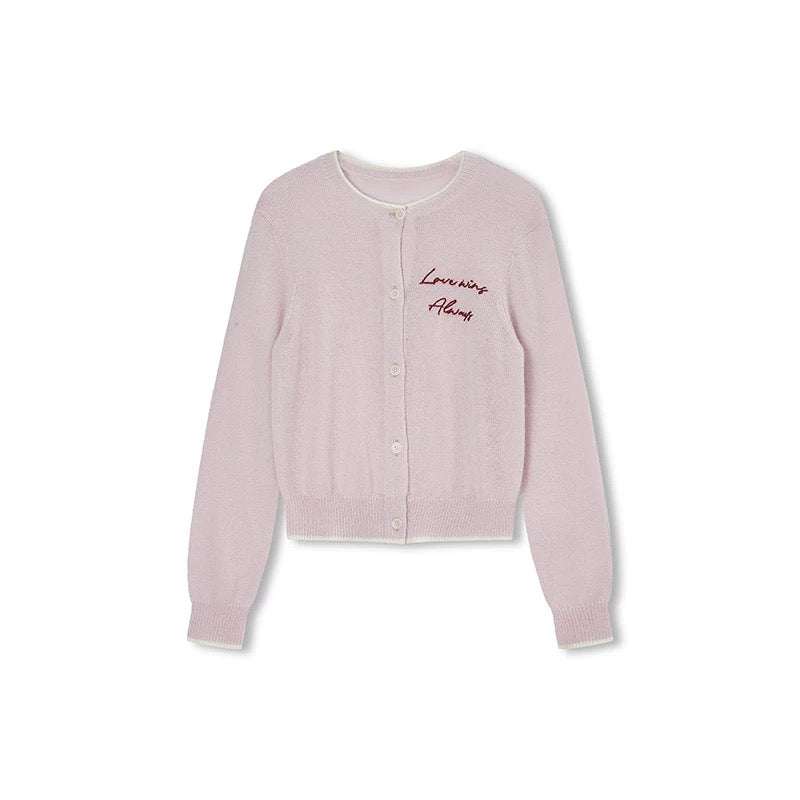 Concise-White Colorblock Jacquard Knit Cardigan