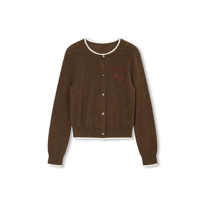 Concise-White Colorblock Jacquard Knit Cardigan