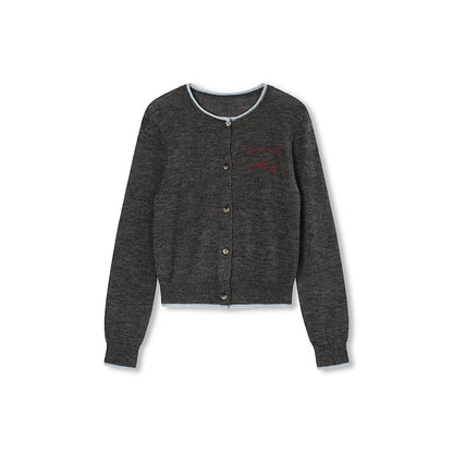 Concise-White Colorblock Jacquard Knit Cardigan