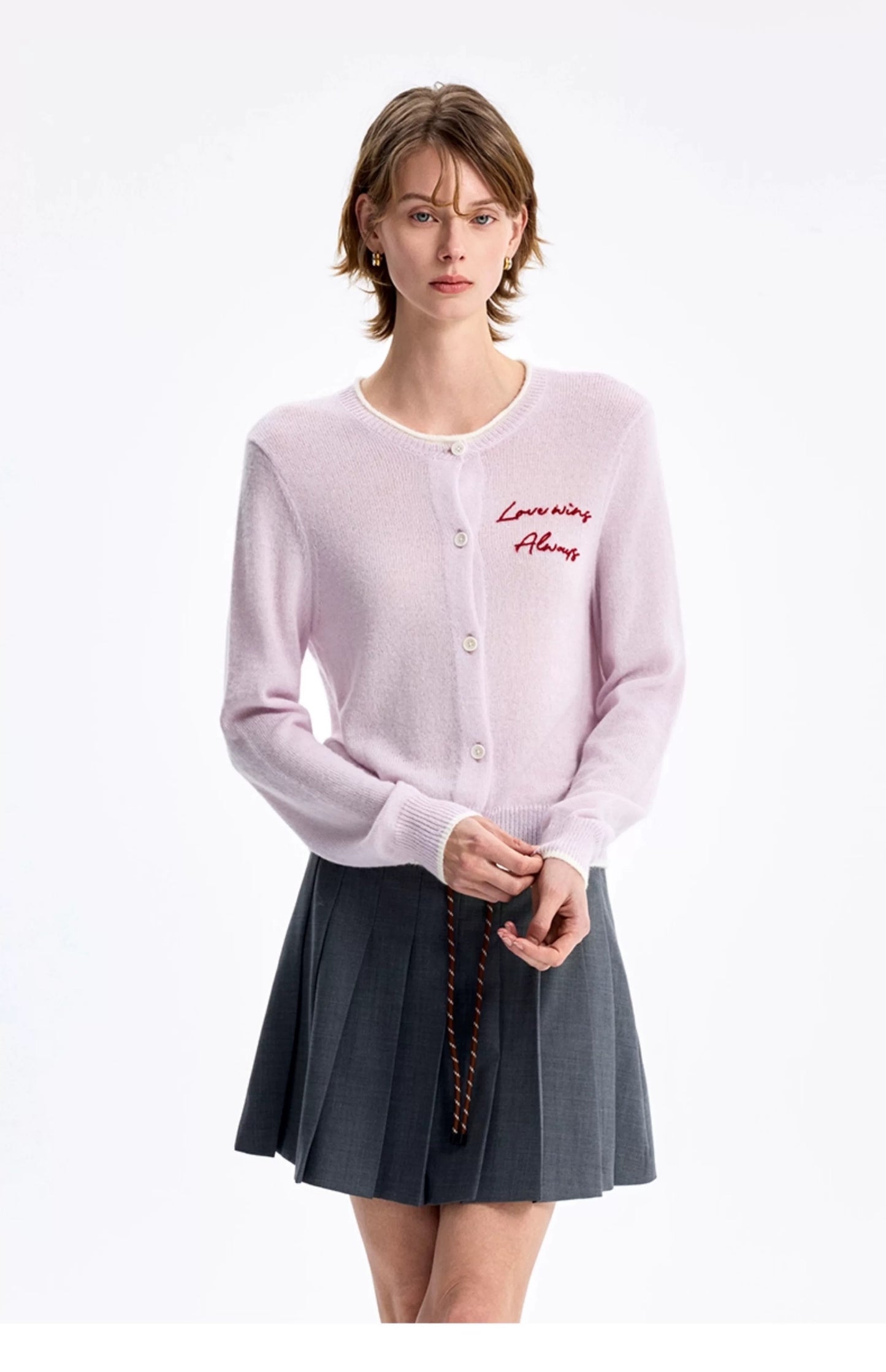 Concise-White Colorblock Jacquard Knit Cardigan