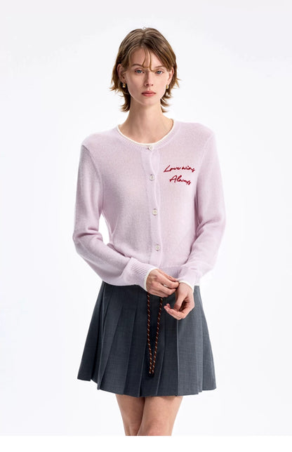 Concise-White Colorblock Jacquard Knit Cardigan