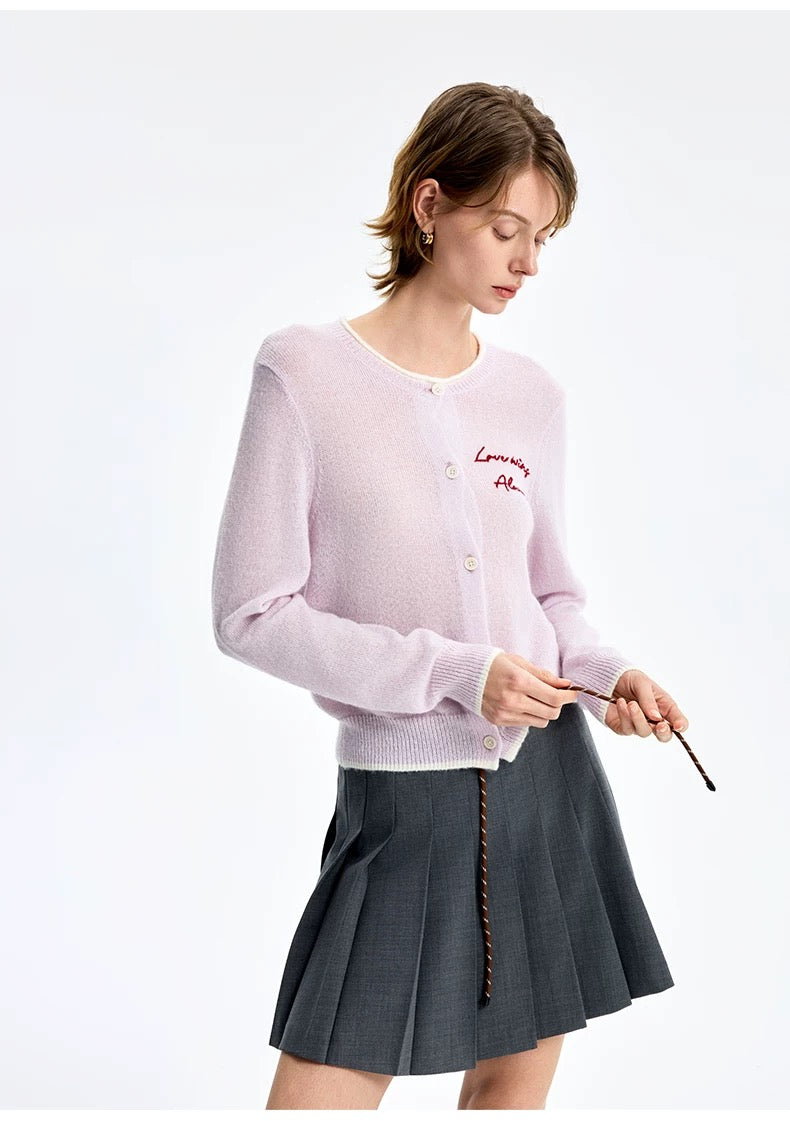 Concise-White Colorblock Jacquard Knit Cardigan