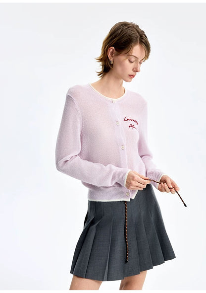 Concise-White Colorblock Jacquard Knit Cardigan