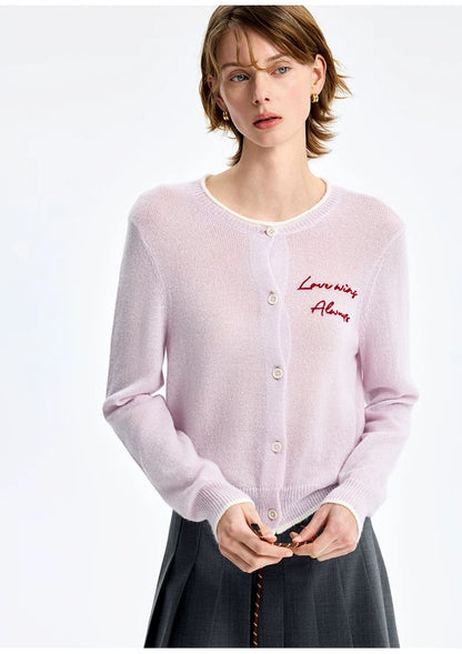 Concise-White Colorblock Jacquard Knit Cardigan