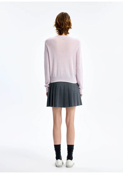 Concise-White Colorblock Jacquard Knit Cardigan