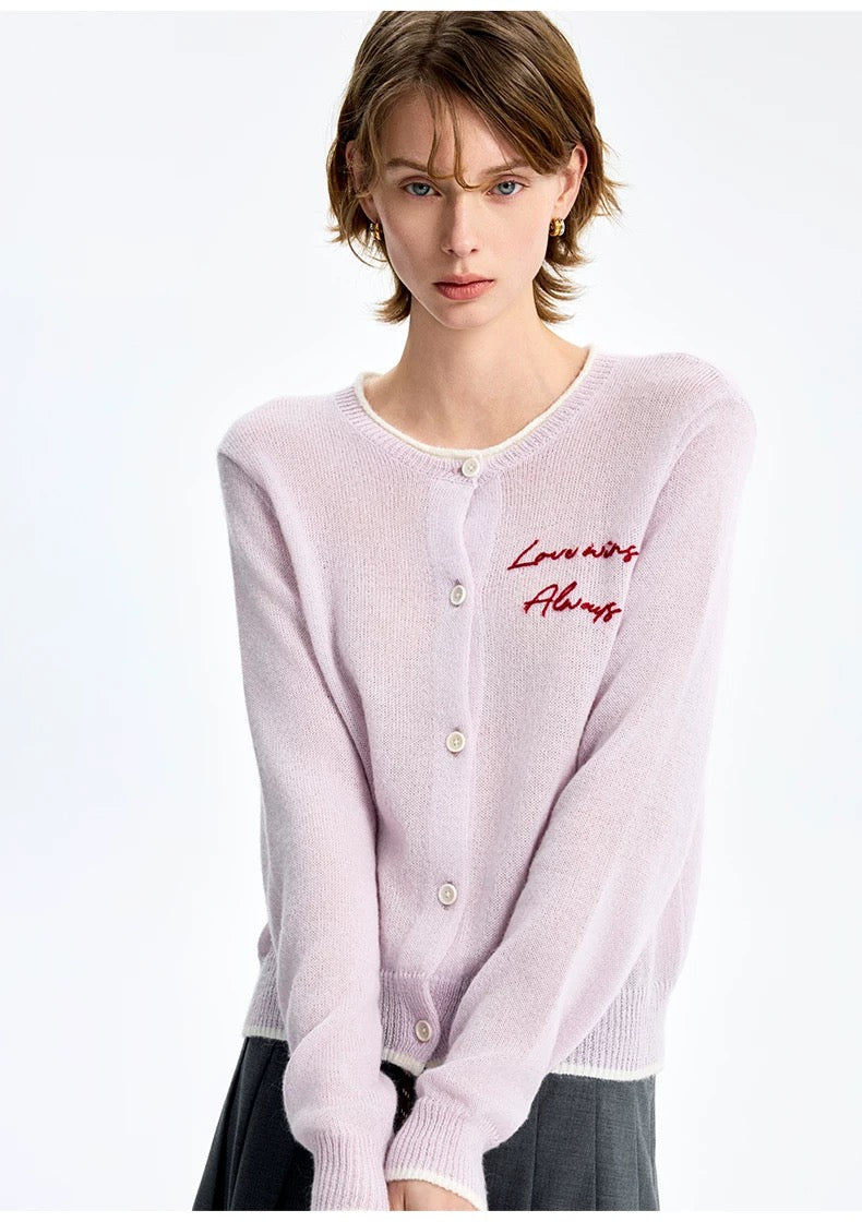 Concise-White Colorblock Jacquard Knit Cardigan