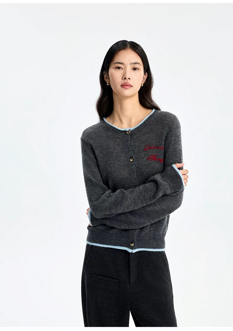 Concise-White Colorblock Jacquard Knit Cardigan