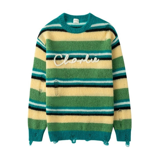 Charlie Luciano Logo Striped Tassel Sweater Green