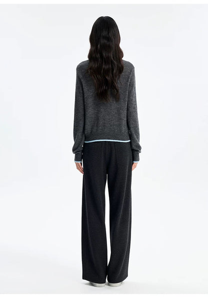 Concise-White Colorblock Jacquard Knit Cardigan