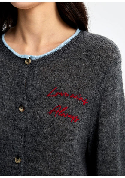 Concise-White Colorblock Jacquard Knit Cardigan