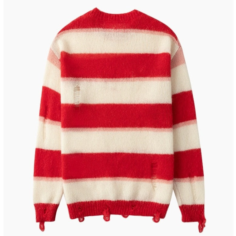 Charlie Luciano Logo Striped Tassel Sweater Red