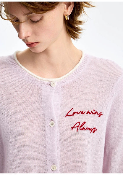 Concise-White Colorblock Jacquard Knit Cardigan