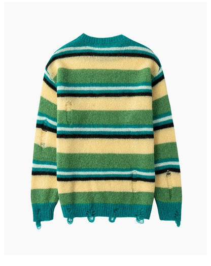 Charlie Luciano Logo Striped Tassel Sweater Green