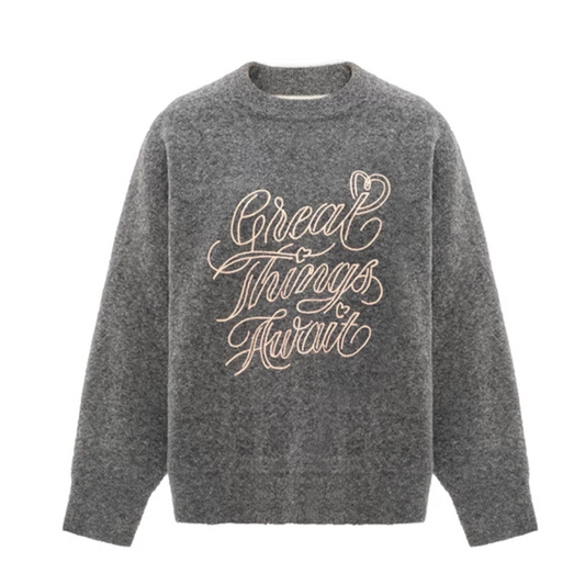 Concise-White Great Things Await Crew Neck Sweater Grey