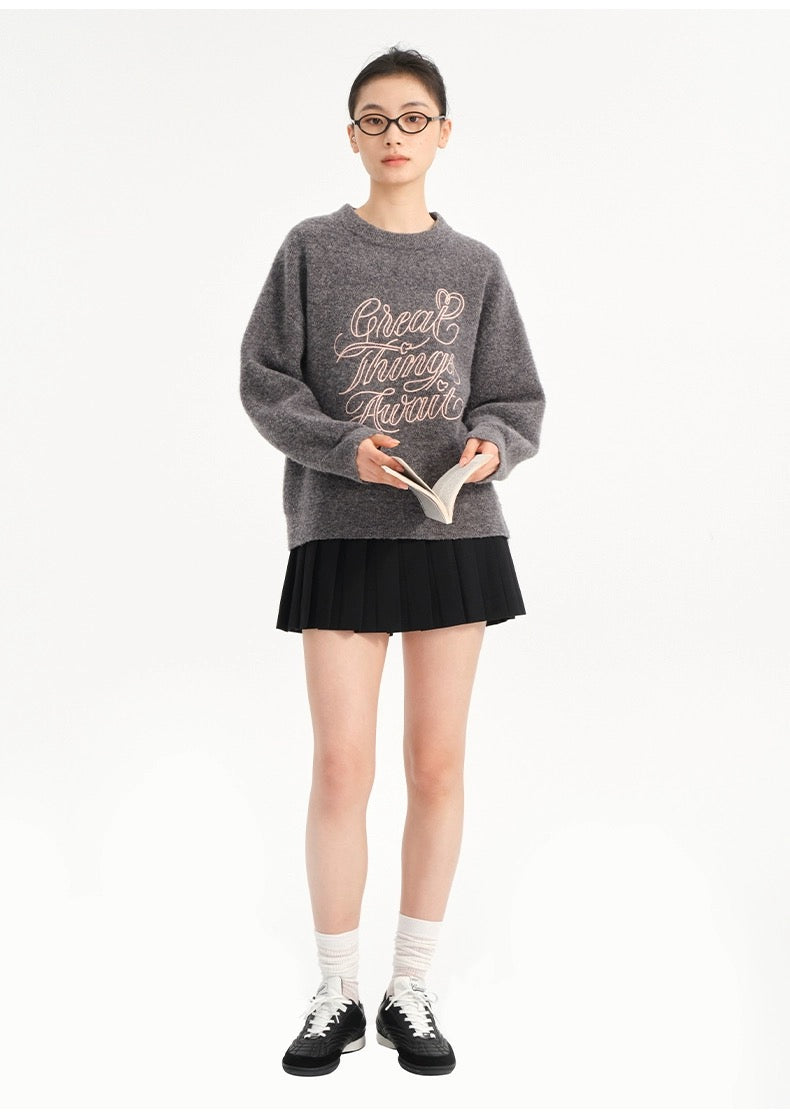 Concise-White Great Things Await Crew Neck Sweater Grey