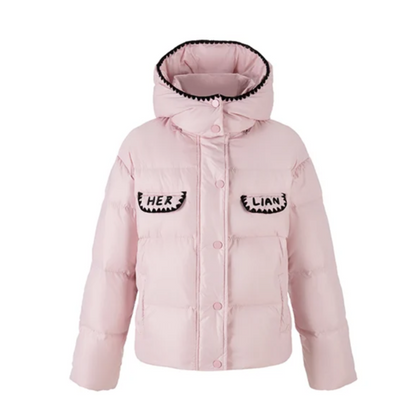 Herlian Pink Lace Hooded Down Jacket