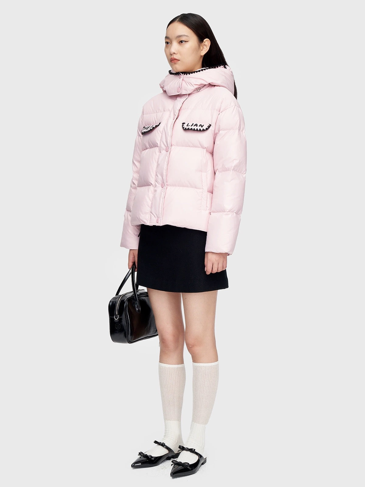 Herlian Pink Lace Hooded Down Jacket