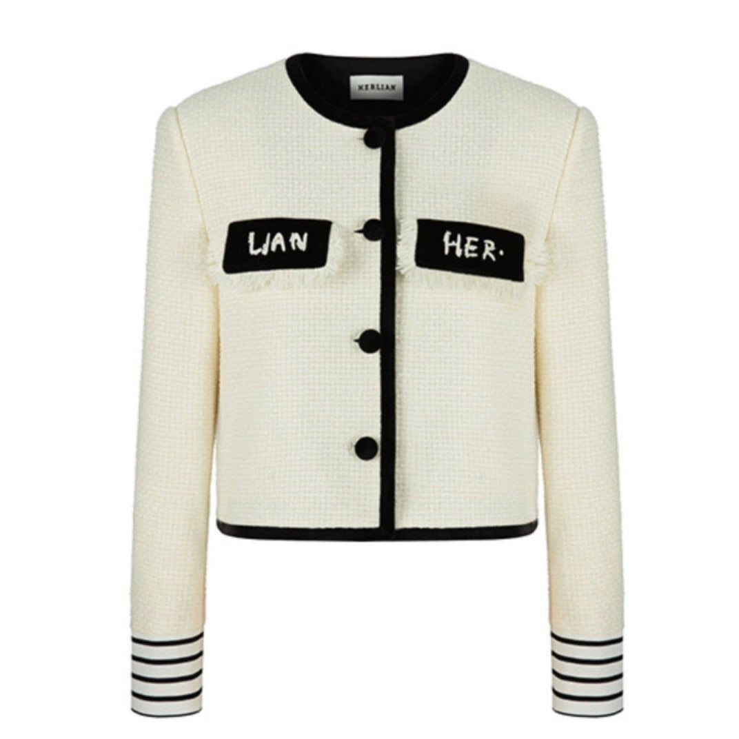 Herlian Logo Tweed Jacket White