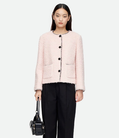 Herlian Flower Button Tweed Jacket Pink