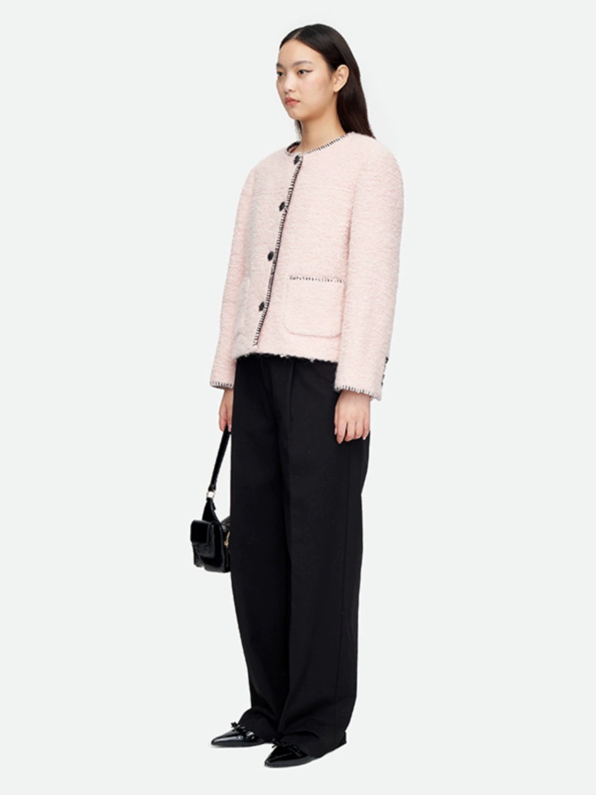 Herlian Flower Button Tweed Jacket Pink