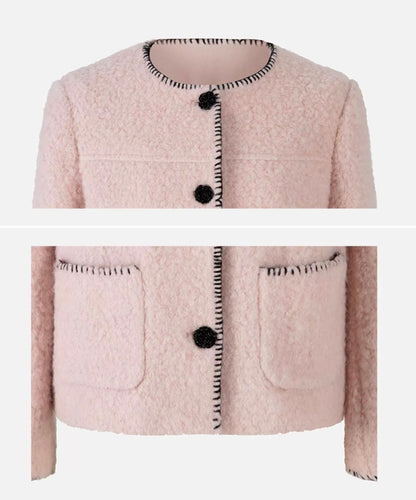 Herlian Flower Button Tweed Jacket Pink